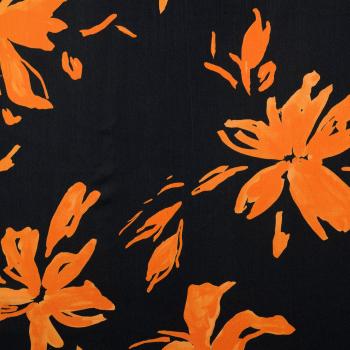 Viskose Satin Digitaldruck Blume orange